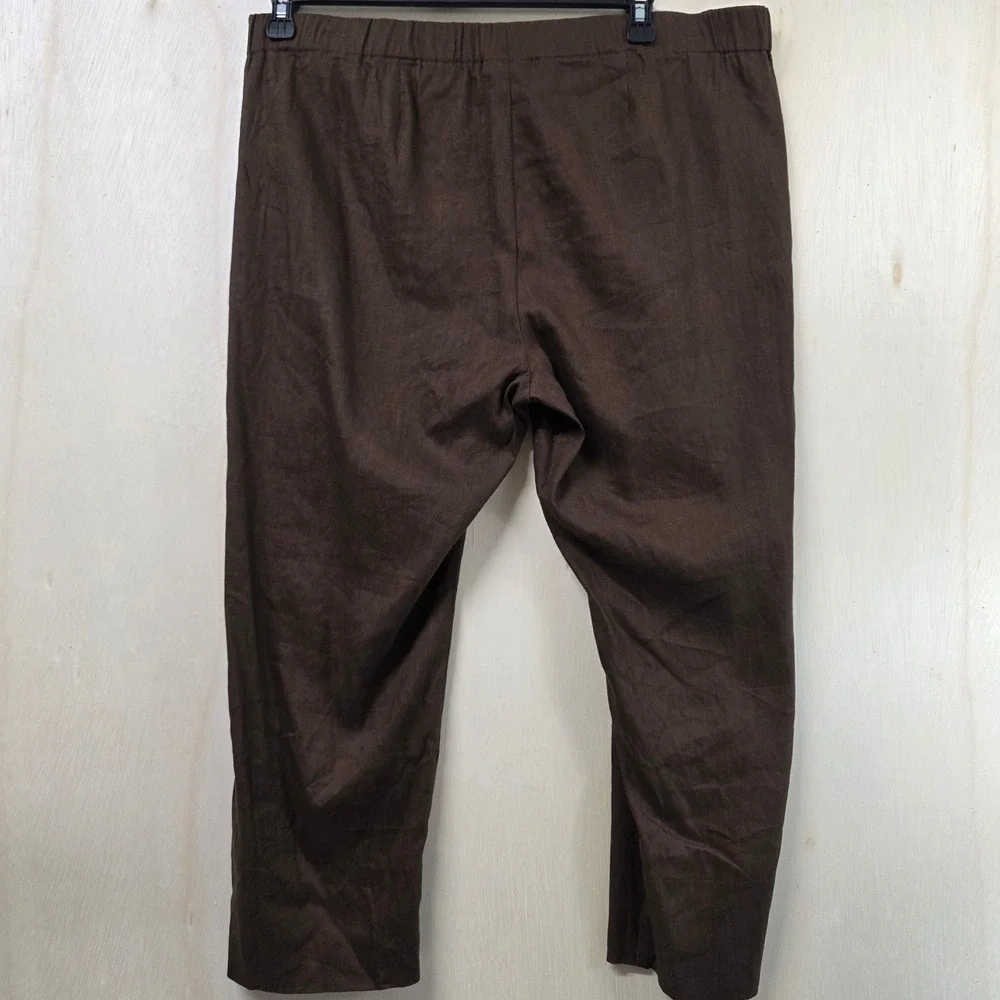 J.Jill Brown Linen Stretch Pull On Crop Pants L Petite Runs Large